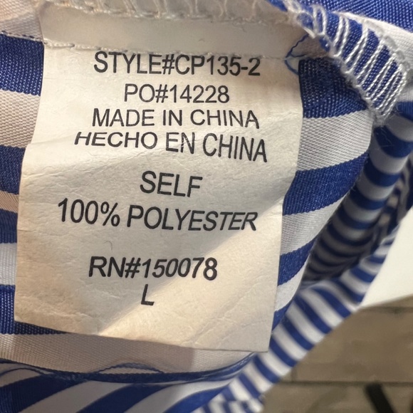 CLEO Apparel- Off the shoulder Nautical White and Blue Dress Size Large - Picture 5 of 5